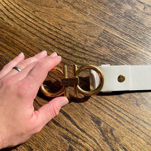Salvatore Ferragamo White Belt - Large Gold Gancini Buckle! NEW!